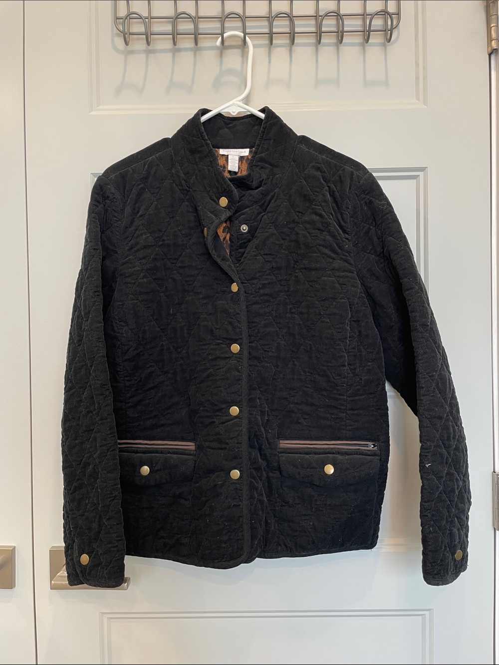 Quilted Corduroy Black Jacket with Snap Front - Women’s Large - Charter Club